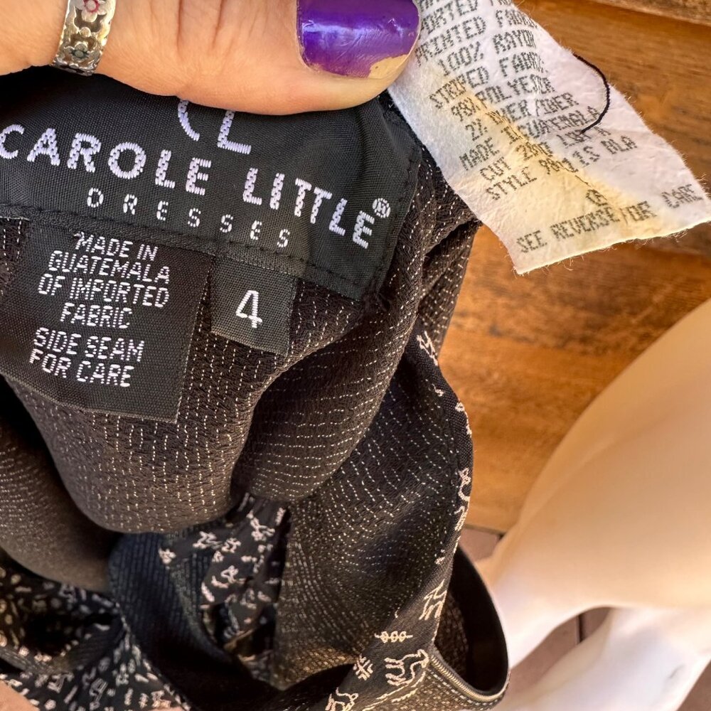 Vintage 90s Carole Little Black Maxi Dress W/ Goat & Chicken Graphic Top Sleevel - Picture 3 of 9